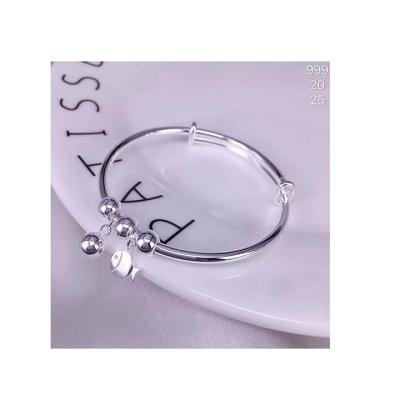 China Hot Sale 925 Sterling Silver Hyposensitivity Baby Bangle Fine Polishing Flower Bracelets For Kids for sale