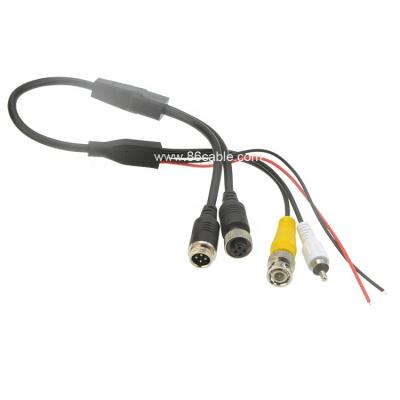 China Car Rearview Camera Cable M12 4pin Aviation Male And Female To BNC RCA DC Audio Video Cables for sale