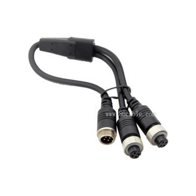 China Monitor 4Pin M12 Aviation Male To Dual Camera Female Splitter Rear View Car Audio Video Cable For Car Two Monitors Camera System for sale