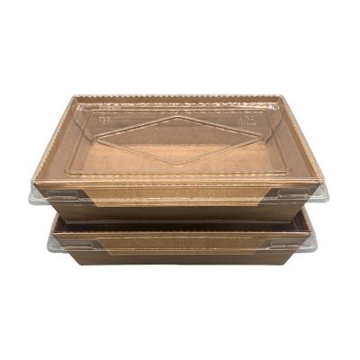 China Disposable Disposable Take Away Kraft Salad Paper Box With Pet Lid Kraft Salad Box for sale