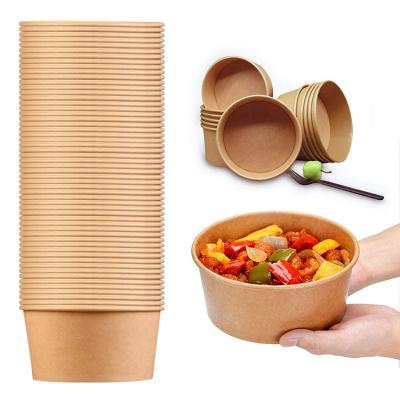 China Disposable Disposable Take Away Kraft Paper Salad Bowl With Pet Lid Kraft Paper Salad Bowl for sale