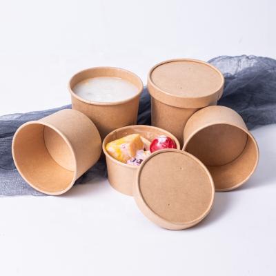 China Disposable Disposable Bowls 12 oz Brown Rolled Kraft Paper Small Rim Storage Bucket For Hot Or Cold Plate To Go To Pack for sale