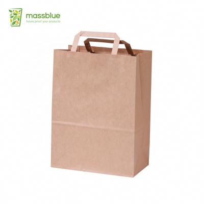 China Recycled Materials Brown Kraft Belt Recyclable Paper Tote Bag For Clothing Shoes Hats for sale