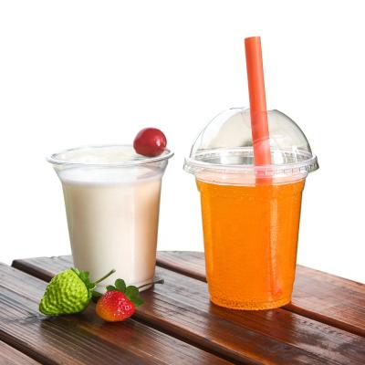 China Custom Printing Disposable/Stored Clear Cup Juice Milk Tea Cold Drink Disposable Plastic Cups With Dome Lid Flat Lid for sale