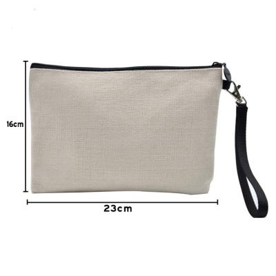 China Lady Wholesale DIY White Polyester Faux Linen Sublimation Cosmetics Bag Blank Makeup Bag for sale