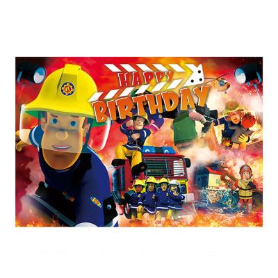 China HappyBro Birthday Fireman Theme Photo Background Party Background Background Cloth for sale