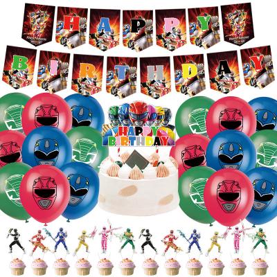 China Halloween HappyBro Power Rangers Theme Party Decorations Power Rangers Birthday Balloon Set Cake Topper Happy Birthday Banner Set for sale