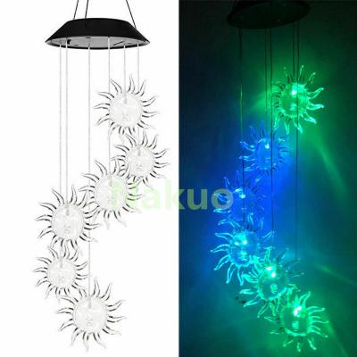 China LED Led Color-Changing Heart Sun Power Solar Powered Musical Wind Chime Rings Garden Light Light for sale