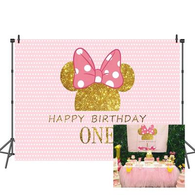 China Minnie Mouse 1st Birthday Party Cake Table Seamless Pink Photo Background Decorate Photography Backdrop for sale