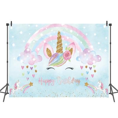 China Unicorn Birthday Background Rainbow Unicorn Birthday Party Photography Seamless Background for sale