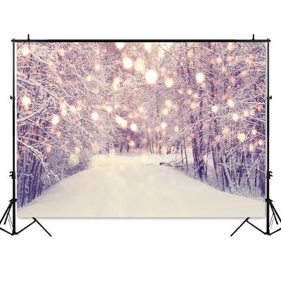 China White Snowfall Stud Forest Tree Bokeh Christmas Decoration Photo Background Winter Landscape Photography Backdrop Snow Scene Road Seamless for sale