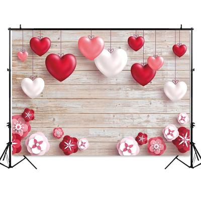 China Photography Seamless Wooden Backdrop Wall Valentine's Day Red Hearts Love Pattern Wedding Decoration Romantic Background for sale