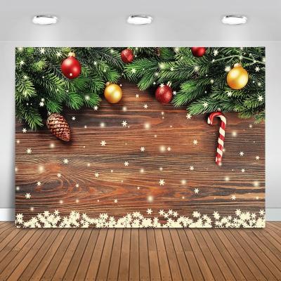 China Christmas Tree Wooden Panel Photography Backdrop Christmas Snowflake Bokeh Kids Seamless Backgrounds For Photo Studio for sale