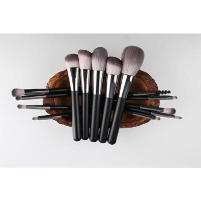 China Professional Brush Makeup Sets Factory Wholesale Matte Black Wood Handle 14Pcs Makeup Set Brush for sale