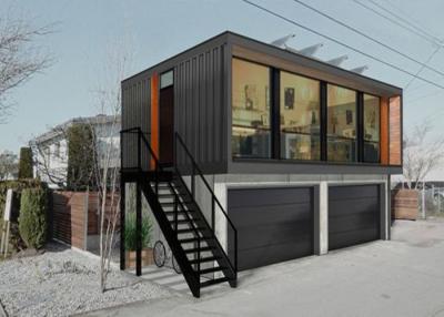 China Two Storey Prefab Modified Shipping Containers With Ladder And Garage In Black Color for sale