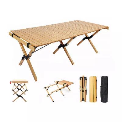 China Low MOQ Wooden Egg Roll Easy Carry Portable Kitchen Dining Foldable Camping Table for Picnic and Outdoor for sale