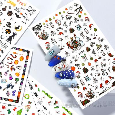 China 3d Nail Art DIY Decoration Halloween Nail Stickers Christmas Nail Applique Strap Nail Sticker Wholesale Packaging for sale