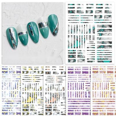 China 3d nail nail decals wholesale new art diy decoration color marble nail decals laser color stone decals border border stickers new 6 for sale