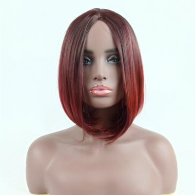 China Wholesale Silky Wave Wig Pixie Cut Straight Full Lace Wig Wine Red Hair Chemical Fiber Hair Wigs For Women for sale