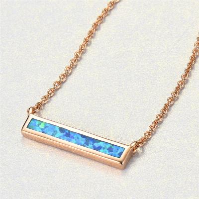 China Rectangle Fire Vintage Opal Pendant Necklaces For Women White Blue Fashion Rose Gold Color Chain Necklace for sale