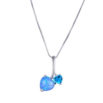 China TRENDY Double Heart Fire Blue White Opal Purple Zircon Pendant Necklaces For Women 925 Silver Wedding Party Engagement Necklace for sale