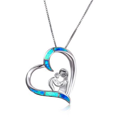 China TRENDY Multicolor Fire Opal Mom and Baby Dangle Necklaces for Women 925 Sterling Silver Mother's Day Necklace Thanksgiving Day Gifts for sale