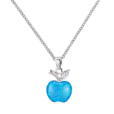 China TRENDY White Opal Blue Small Apple Fire Pendant Necklaces For Women Creative Link Chain Fruit Necklace 925 Silver Retro Jewelry Fashion for sale