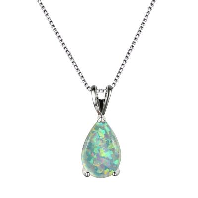 China FASHIONABLE Colorful Opal Water Drop Birthstone Fire Pendant Necklaces For Women 925 Sterling Silver Simple Fashion Jewelry Chain Necklace for sale