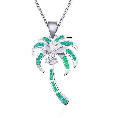 China TRENDY 925 Sterling Silver Coconut Tree Pendant Necklaces For Women Blue Fire White Opal Necklace for sale