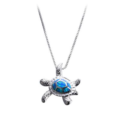 China TRENDY Blue Fire Opal Sea Turtle Pendant Necklace 925 Silver Animal Necklaces For Women Wedding Jewelry for sale