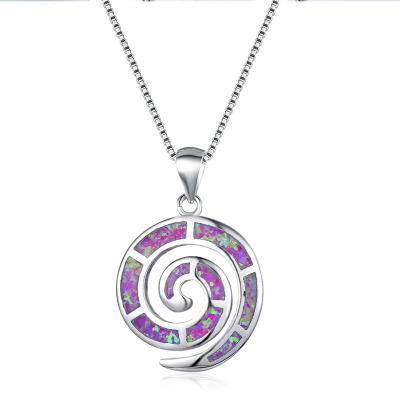 China TRENDY White Blue Green Women Opal Swirl Pendant Necklaces For Fire 925 Silver Geometric Jewelry Female Wedding Party Gifts for sale