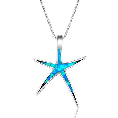 China FASHIONABLE Cute Starfish White Blue Green Fire Opal Silver Animal Jewelry Chain Necklace Pendant Necklaces For Women 925 for sale