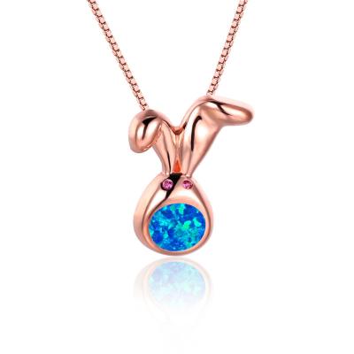 China FASHIONABLE Female Cute Rabbit Pendant Necklace Opal Animal Necklace Rose Gold Color Chain White Blue Silver Necklaces For Women Party Gifts for sale