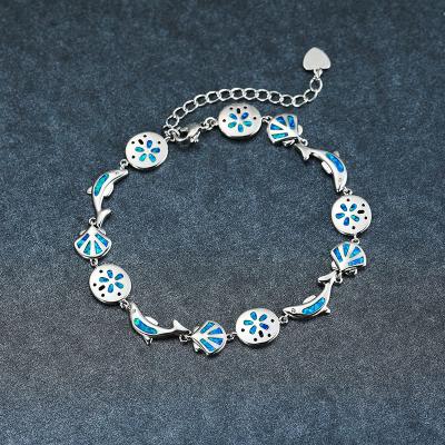 China High Quality Hot Sale Trendy Shark Shell Blue Opal White Gold Anklet Bracelet For Support Female Wholesale for sale