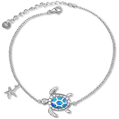 China Trendy Classic Blue Cute Pendant Silver Color Opal Sea Turtle Bracelet Female Starfish Chain Bracelets For Women Ocean Jewelry for sale