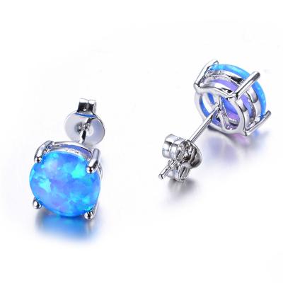 China FASHIONABLE Female Purple Blue White Fire Opal Earrings Pink 925 Silver Wedding Stud Earrings For Women Small Boho Round Earrings for sale