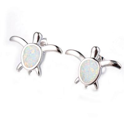 China TRENDY Cute Female White Fire Opal Earrings Vintage 925 Silver Wedding Stud Earrings For Women Boho Small Turtle Animal Earrings for sale