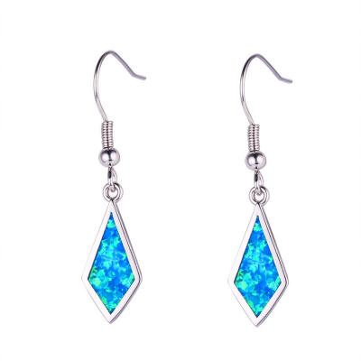 China FASHIONABLE Boho Opal Stone Earrings Luxury Silver Color Female White Blue Square Drop Earrings For Women Cute Long To Dangle Earrings for sale