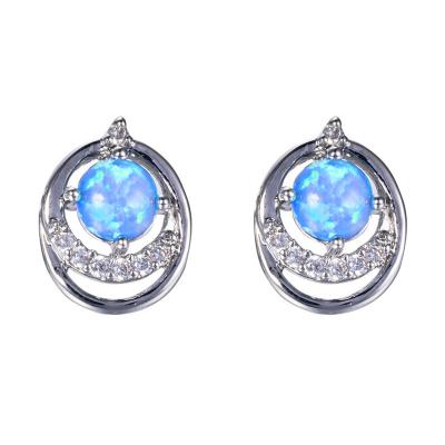 China FASHIONABLE Luxury Female Blue White Fire Opal Earrings Vintage 925 Silver Wedding Stud Earrings For Women Small Boho Round Earrings for sale