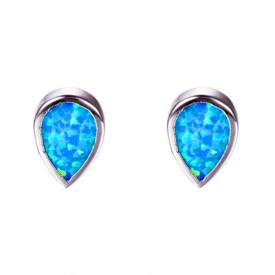 China FASHIONABLE Cute Small Female Teardrop Stone Earrings Vintage 925 Silver Wedding Stud Earrings For Women Boho White Blue Fire Opal Earrings for sale