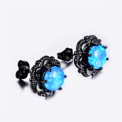 China FASHIONABLE Small Flower Female Earrings Boho Gold Wedding Black Stud Earrings For Women Blue Fire White Opal Boho Earrings for sale