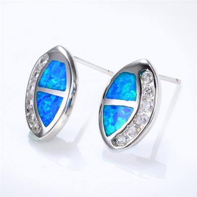 China FASHIONABLE Cute Small Female Geometric Stud Earrings Vintage 925 Silver Wedding Stud Earrings For Women Boho Blue Fire Opal Stone Earrings for sale