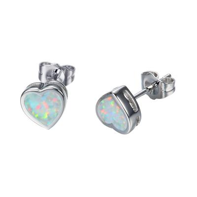 China FASHIONABLE Cute Small Female Heart Earrings Vintage 925 Silver Wedding Stud Earrings For Women Boho White Blue Fire Opal Earrings for sale