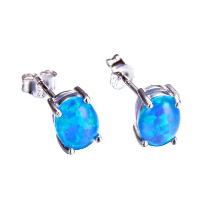 China FASHIONABLE Cute Small Oval Female Stone Stud Earrings Vintage 925 Silver Wedding Stud Earrings For Women Boho White Blue Fire Opal Earrings for sale