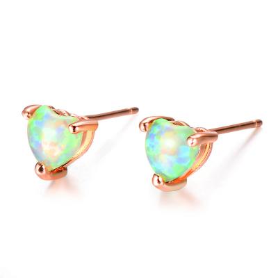 China Female Vintage TRENDY Rose Gold Wedding Stud Earrings Boho Small Hearte Earrings For Women Cute White Blue Fire Opal Earrings for sale