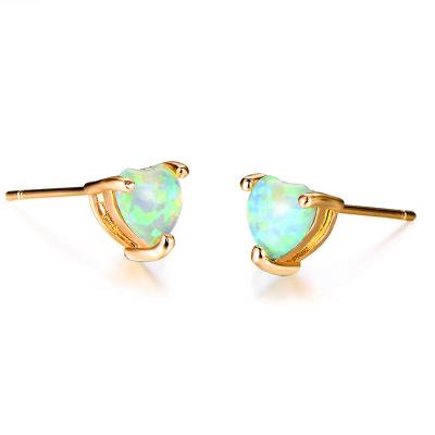 China FASHIONABLE Small Cute Female Heart Earrings Vintage Yellow Gold Wedding Stud Earrings For Women Blue Fire White Opal Boho Earrings for sale