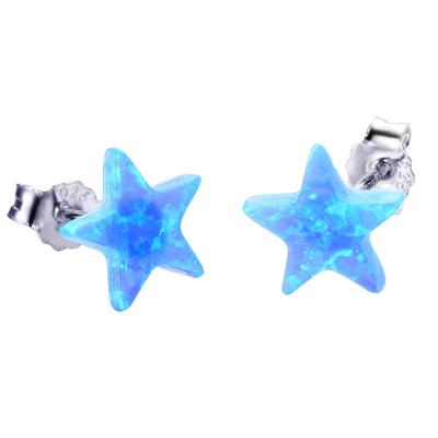 China FASHIONABLE Luxury Small Female Star Earrings Vintage 925 Silver Wedding Stud Earrings For Women Blue Fire White Opal Earrings for sale