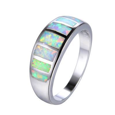 China Opal Jewelry Trendy Luxury Feminine White Charm 925 Silver Thin Wedding Rings For Women Shape Geometry Bridal Engagement Ring for sale