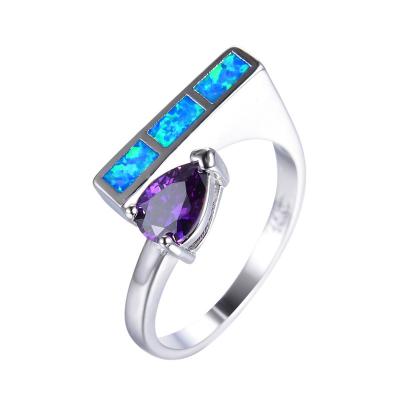 China Female Blue Square Opal Jewelry Fashion Charm TRENDY 925 Silver Thin Wedding Rings For Women Purple Crystal Engagement Ring Water Drop for sale