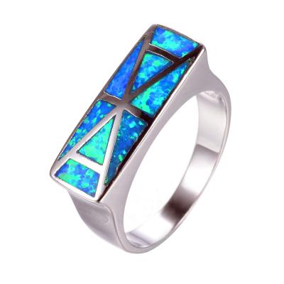 China Opal Jewelry Trendy Luxury Feminine Blue Charm 925 Silver Big Wedding Rings For Women Simple Geometry Bridal Engagement Ring for sale